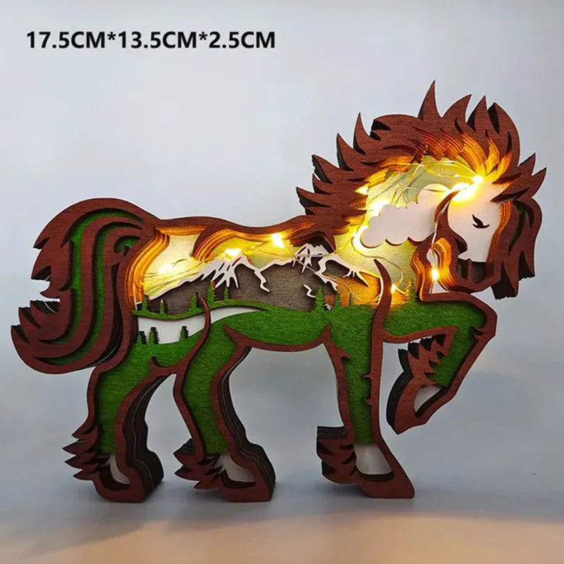 Wolf Wooden LED Light Decoration - 16x14cm Desktop Ornament