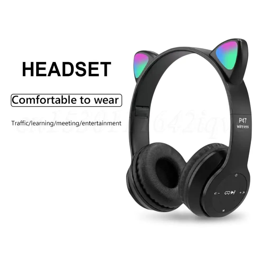 Cat Ear Wireless Headphones - LED Glow Light, Bluetooth 5.0, Kids & Adults