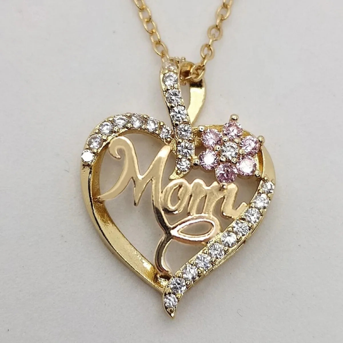 Heart Pendant Necklace – Cubic Zirconia, Copper Chain, 45cm
