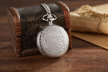 Retro Carved Pocket Watch - Flip Cover Necklace Gift