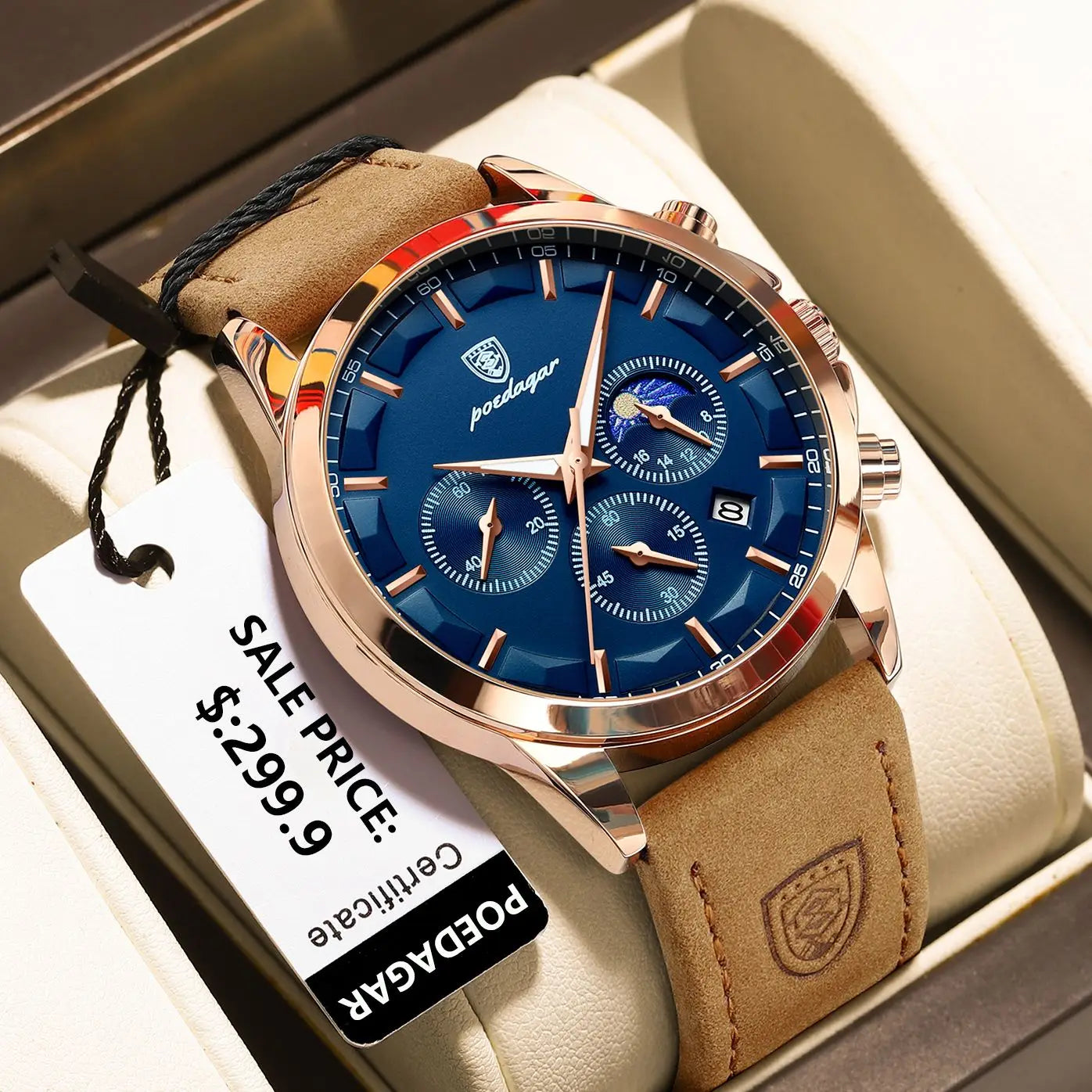 POEDAGAR 928 Men's Luxury Sport Watch - Leather Band, Luminous, Diver, 3ATM, Auto Date