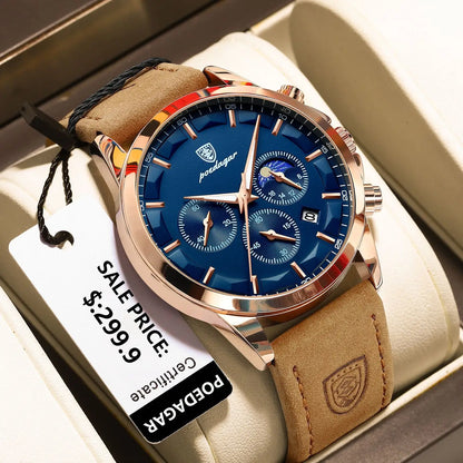 POEDAGAR 928 Men's Luxury Sport Watch - Leather Band, Luminous, Diver, 3ATM, Auto Date