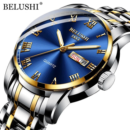 BELUSHI 556 Men's Sport Quartz Watch - Roman Numeral, Luminous, 3ATM, Stainless Steel Band