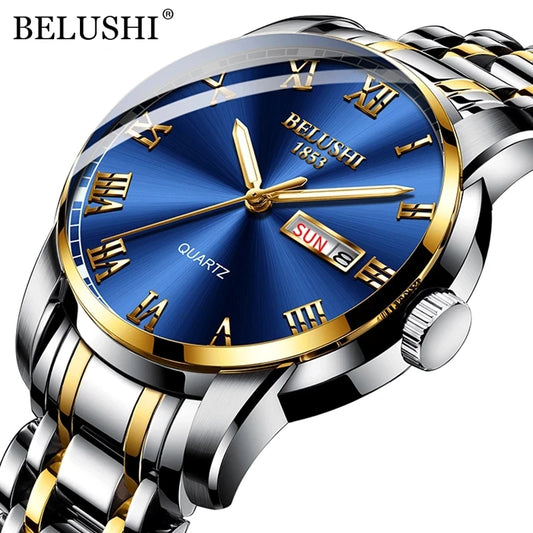 BELUSHI Men's Luxury Watch - Luminous, Waterproof, Date Calendar, Stainless Steel