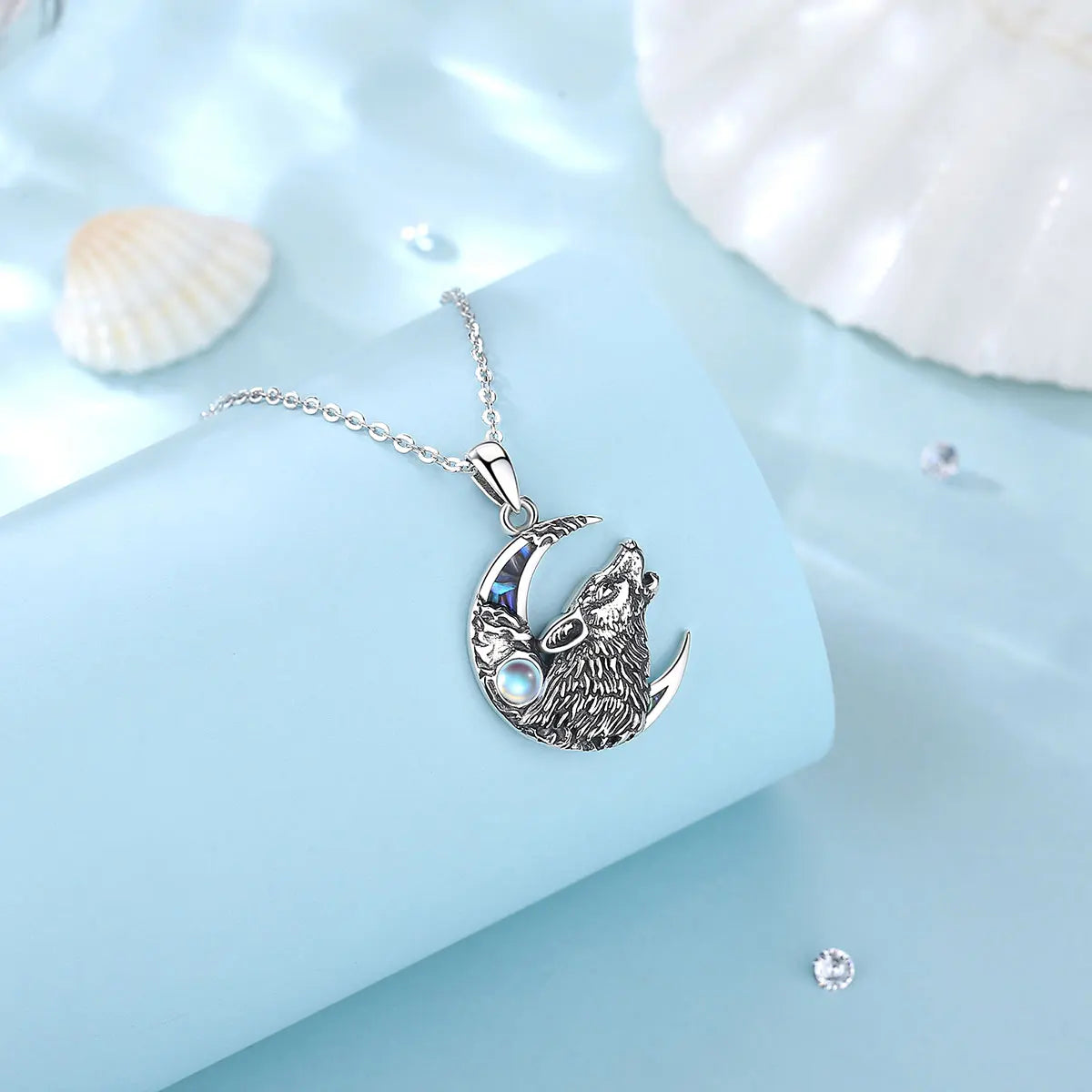 Wolf Moonstone Necklace