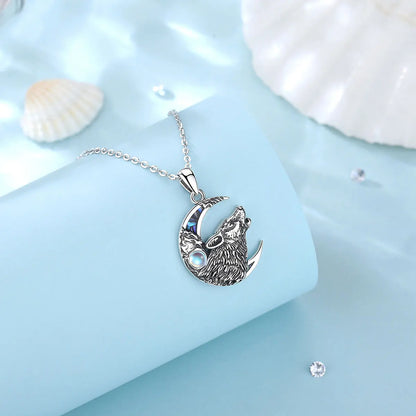 Wolf Moonstone Necklace