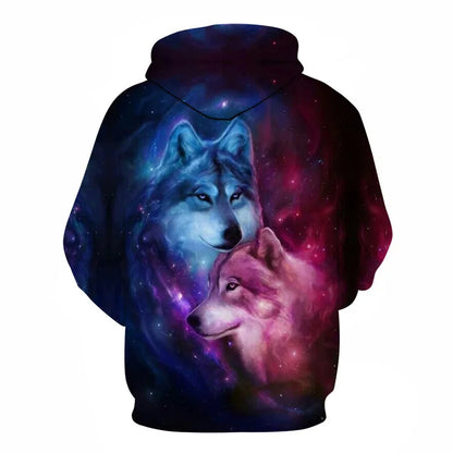 Wolf 3D Print Hoodie - Polyester O-Neck Oversized Streetwear