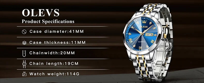 OLEVS 9931 Men's Watch - Rhombus Mirror, Waterproof, Luminous, Stainless Steel, Date Week