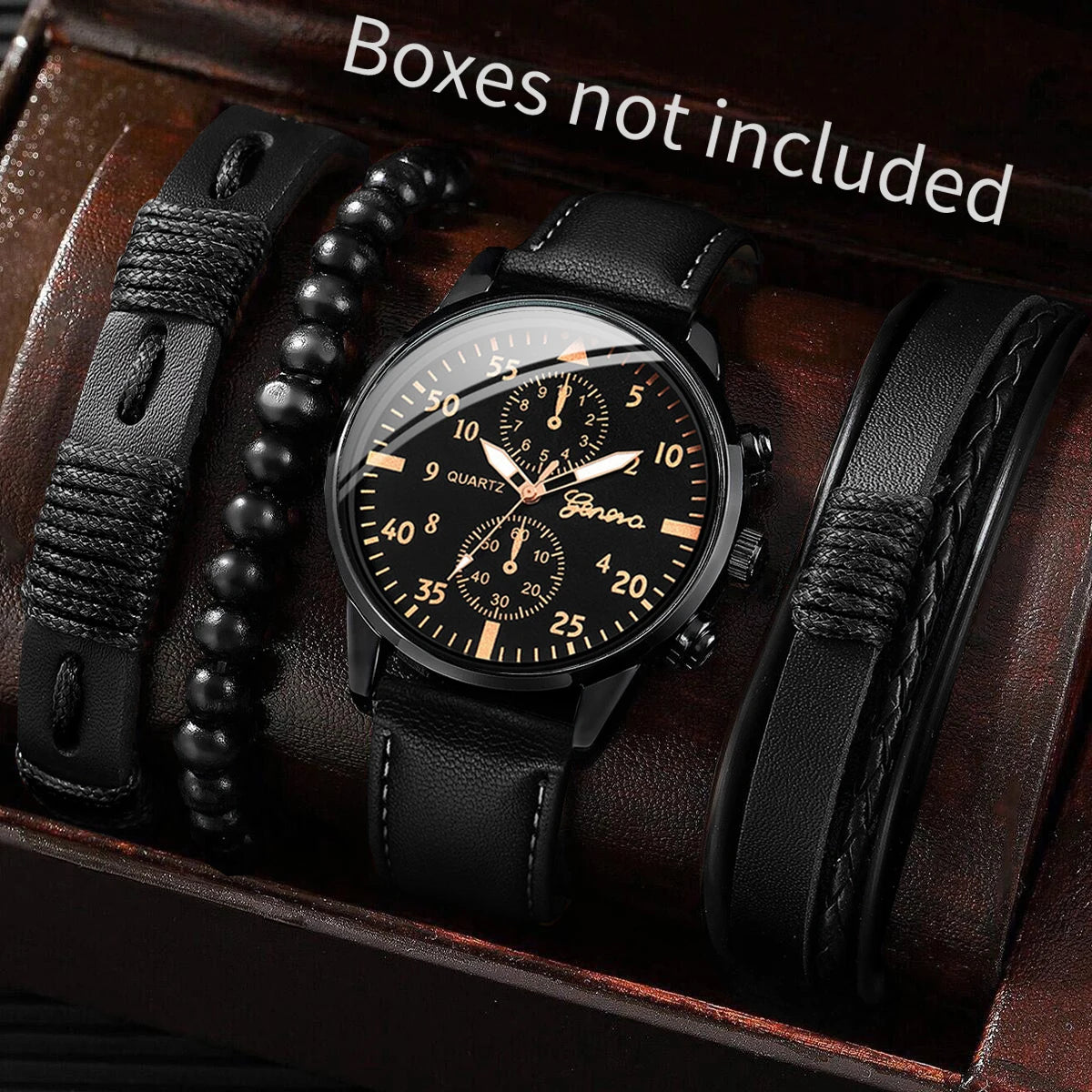 4pcs Women's Quartz Watch & Bracelet Set - Leather Band, Arabic Numeral, Fashion Casual, No Box