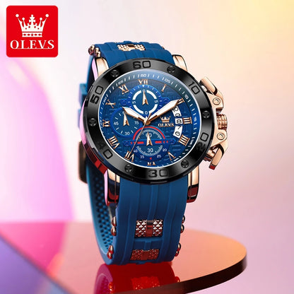 OLEVS 9986 Men's Watch - 51mm Large Dial, Silicone Strap, Waterproof, Chronograph, Luminous