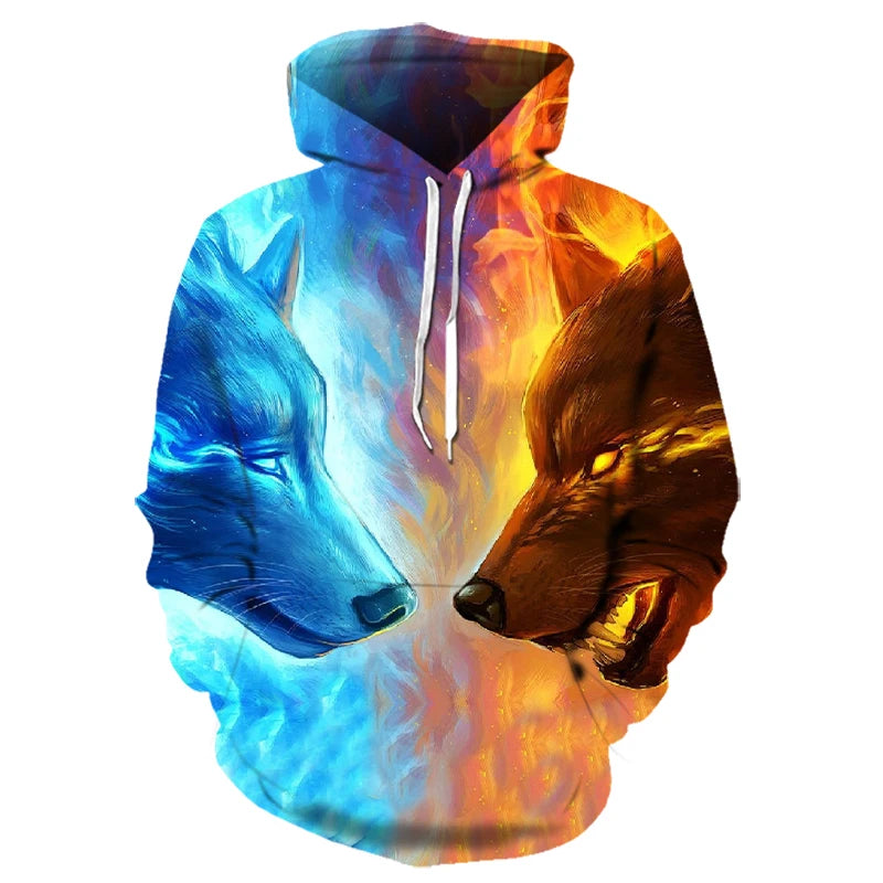 Wolf 3D Print Hoodie - Polyester O-Neck Oversized Streetwear