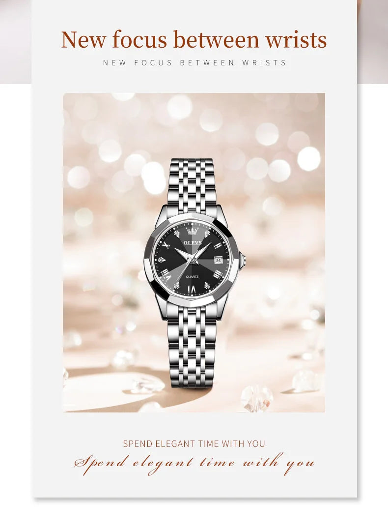 OLEVS 9931L Women's Watch - Elegant Fashion, Luxury, Waterproof, Stainless Steel, Luminous Date