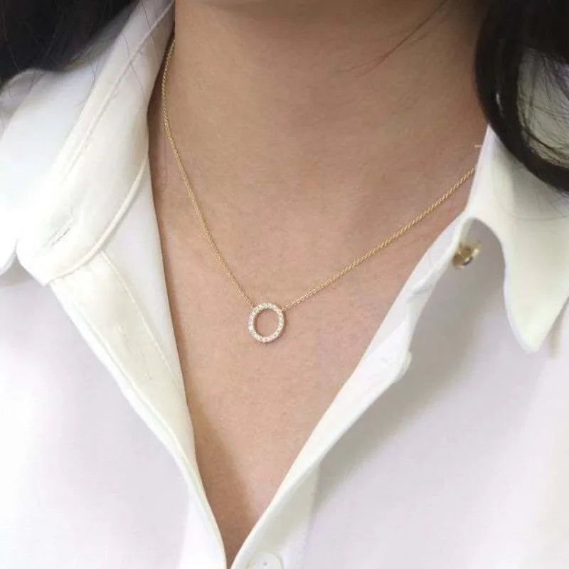 Crystal Circle Pendant Necklace - Gold Elegant Design