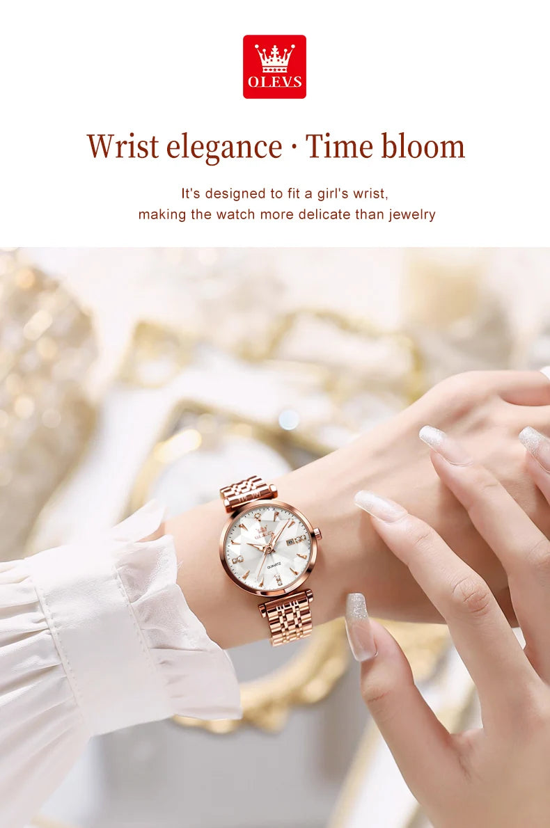 OLEVS 5536 Women's Luxury Watch - Sapphire Crystal, Zircon Scale, Chronograph, Waterproof
