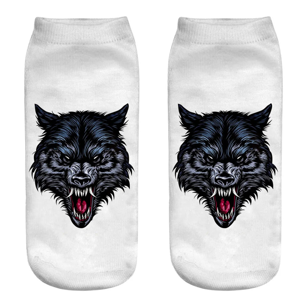 Wild Wolf Series Unisex Sox Women's Funny Cartoon Animal Cute 3D Print Ankle Socks Hot Fashion Punk Gothic Club Sokken
