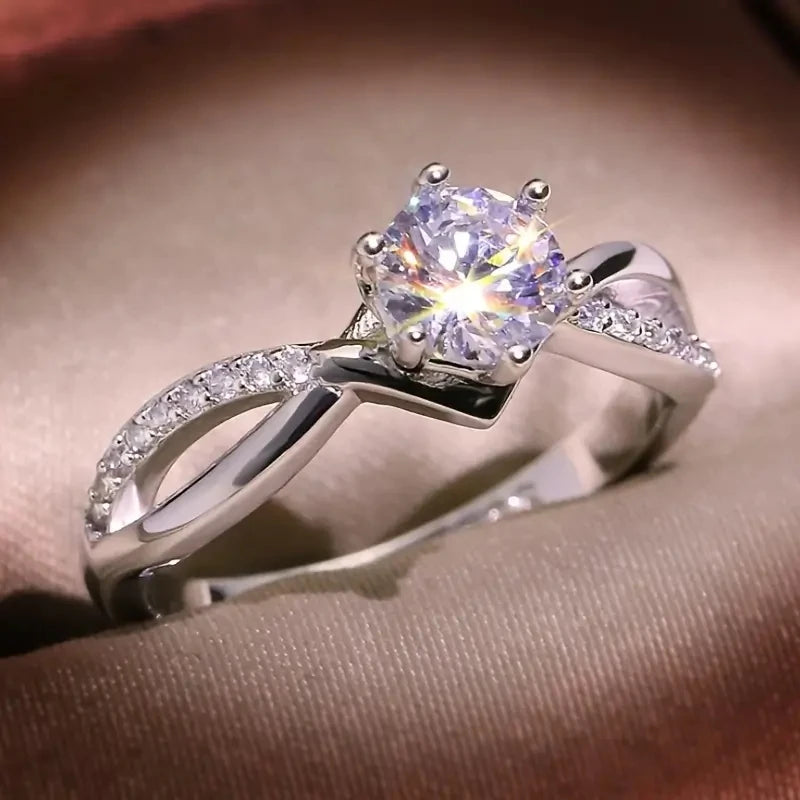 Silver Cubic Zirconia Ring - 6 Claw Engagement Band