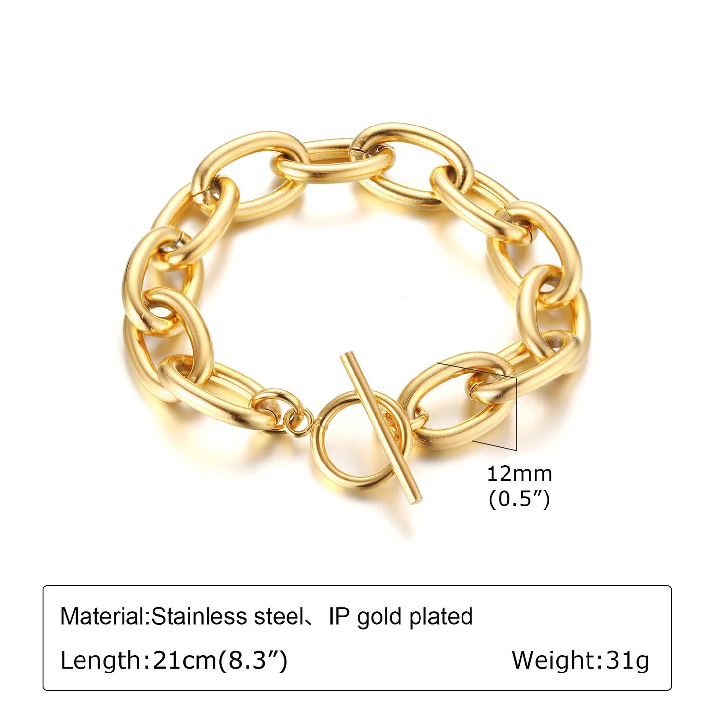 Gold Stainless Steel Chunky Link Chain Bracelet