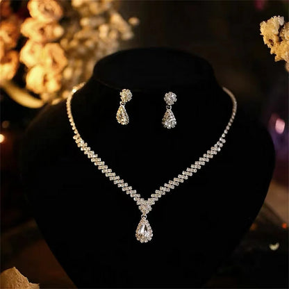 V-Shaped Rhinestone Necklace & Earrings Set - Luxury Jewelry
