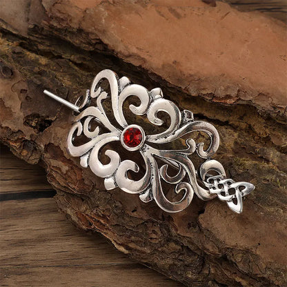 Celtic Knot Gemstone Hairpin – Viking Style, Metal Alloy, Blue & Red