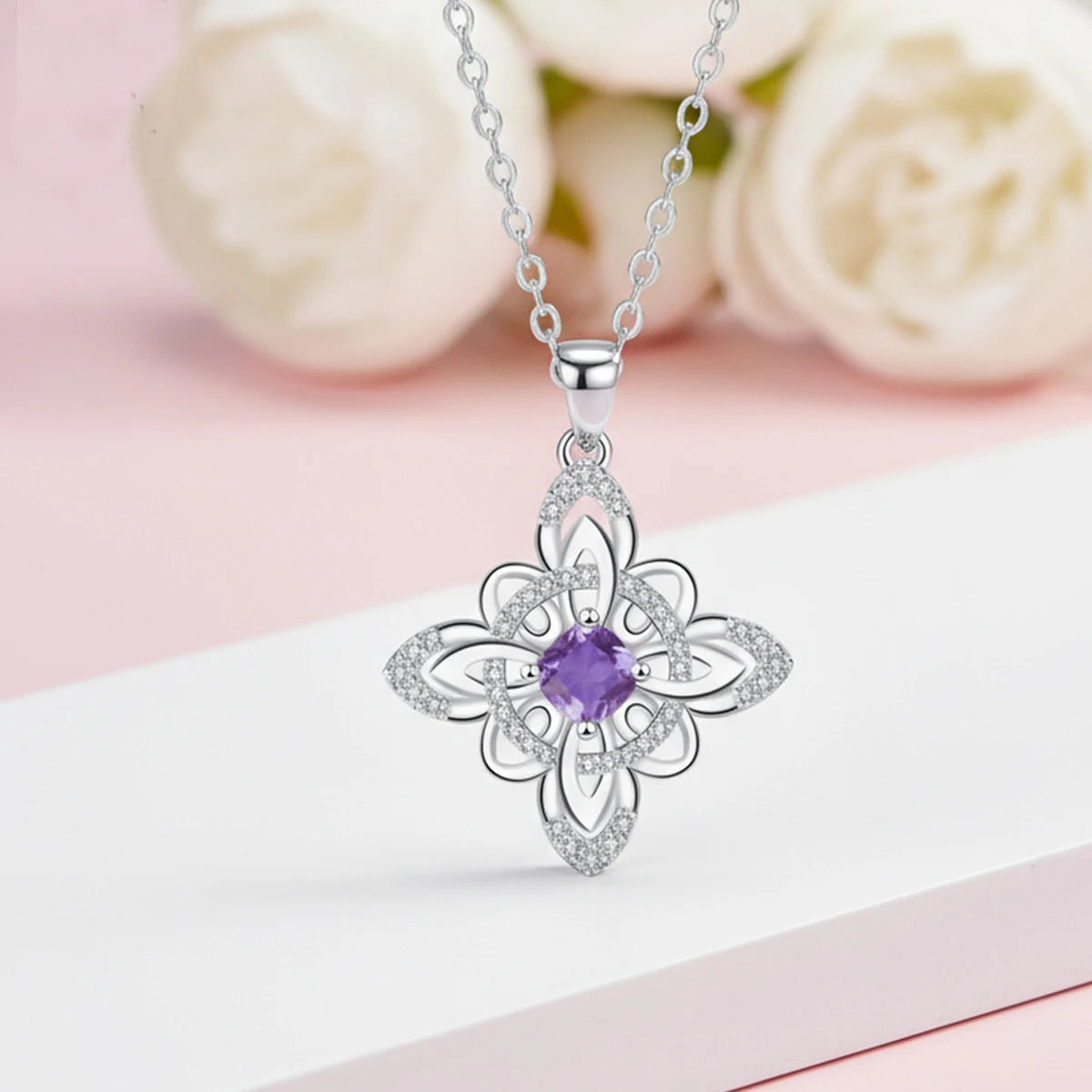 Celtic Knot Pendant Necklace – Stainless Steel, Zircon, Silver