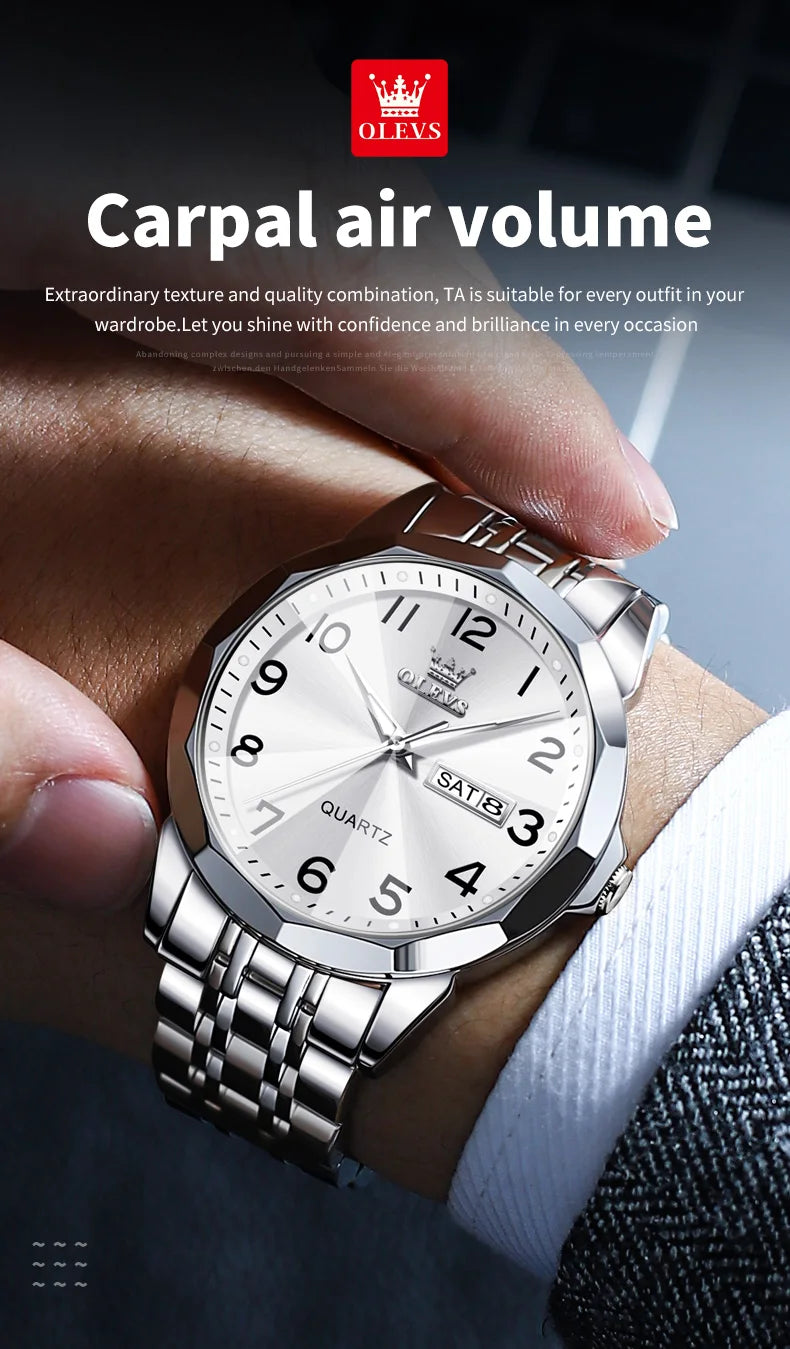 OLEVS 9931 Men's Watch - Rhombus Mirror, Waterproof, Luminous, Stainless Steel, Date Week