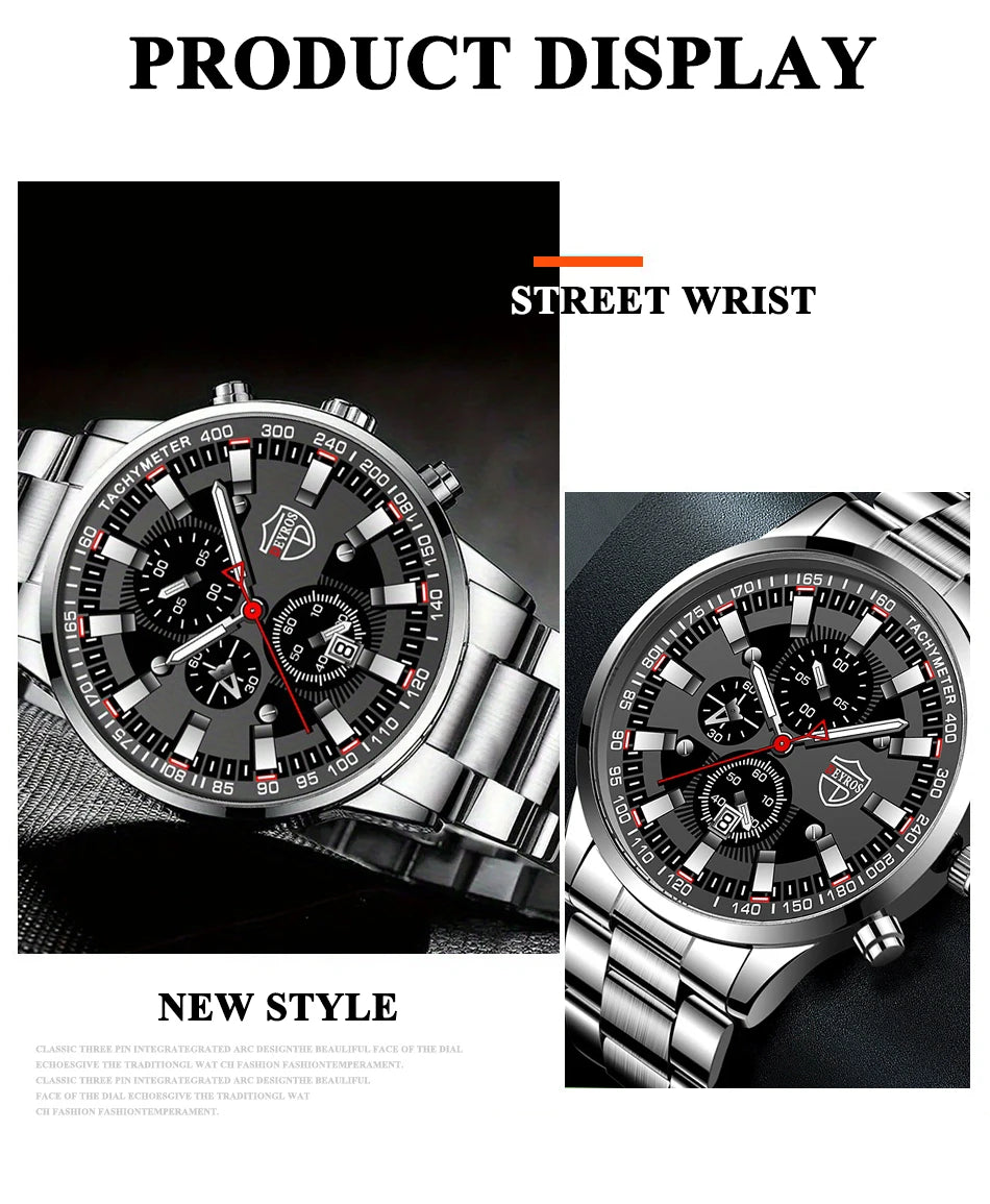 DEYROS Men's Luxury Quartz Watch - Stainless Steel Band, Numberless Dial, Bracelet Clasp