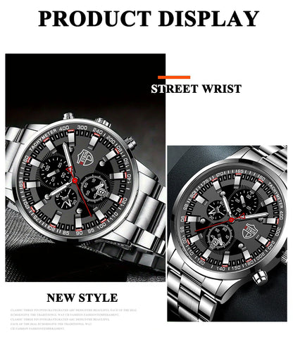 DEYROS Men's Luxury Quartz Watch - Stainless Steel Band, Numberless Dial, Bracelet Clasp