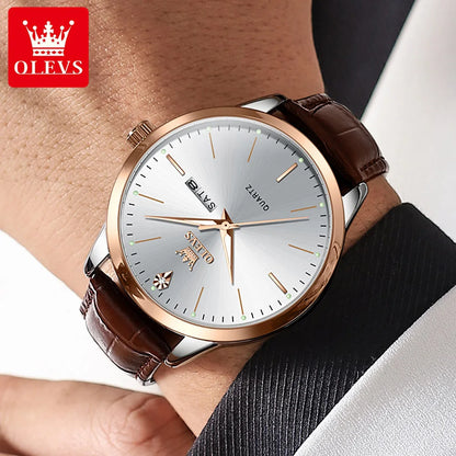 OLEVS 2935 Luxury Men's Watch - Roman Numeral, Auto Date, Shock Resistant, 3ATM, Leather Strap
