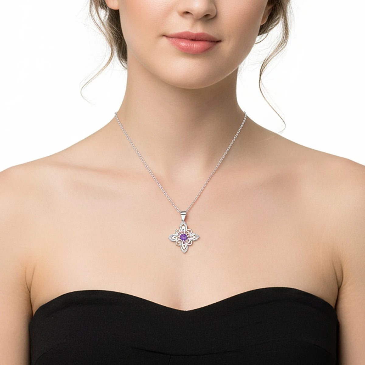 Celtic Knot Pendant Necklace – Stainless Steel, Zircon, Silver