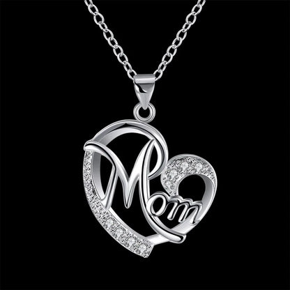 Mom Heart Pendant Necklace – 925 Sterling Silver, AAA Zircon Crystal
