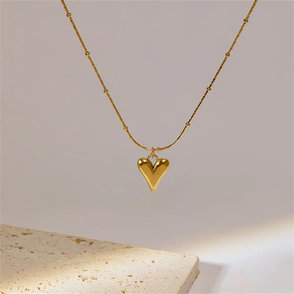 18K Gold Heart Love Jewelry Set - Necklace, Bracelet & Earrings