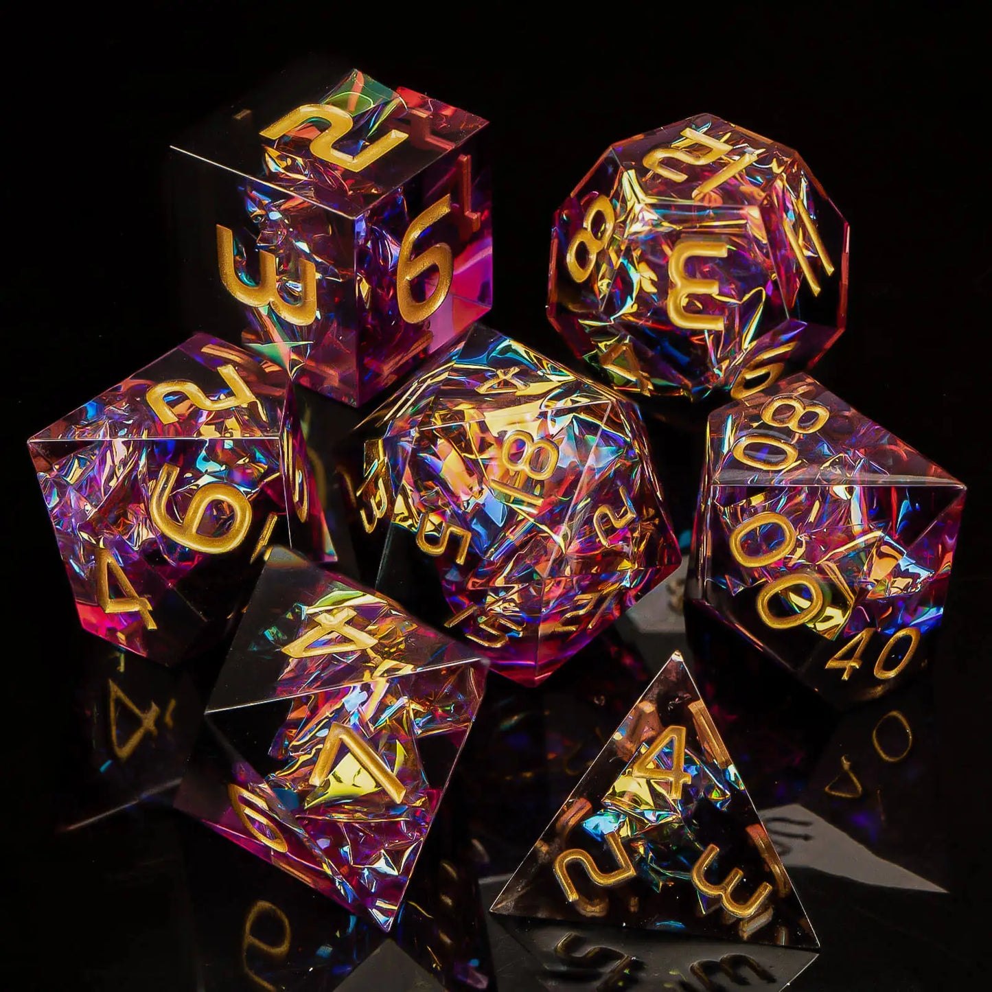 7-Piece Handmade Resin DnD Dice Set - Sharp Edge RPG Dice