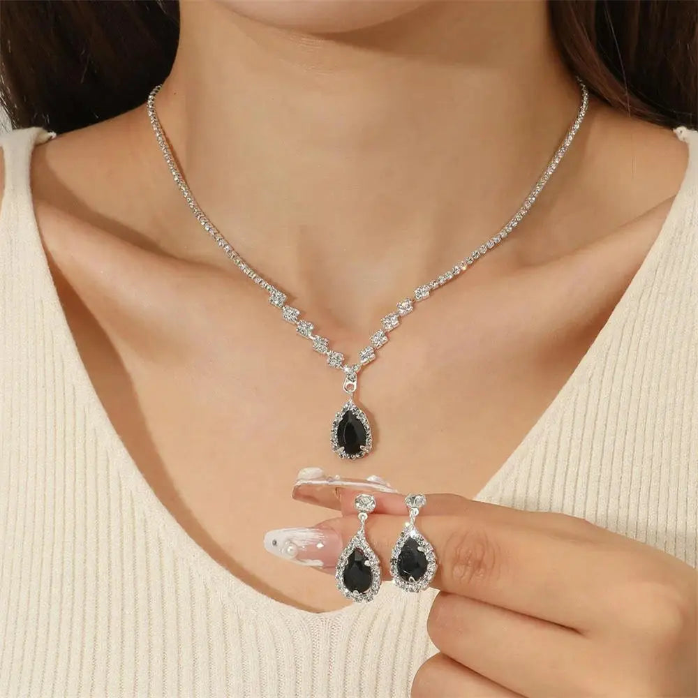 V-Shaped Rhinestone Necklace & Earrings Set - Luxury Jewelry