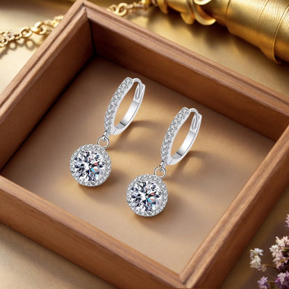 925 Sterling Silver Moissanite Earrings - 1 Carat Round