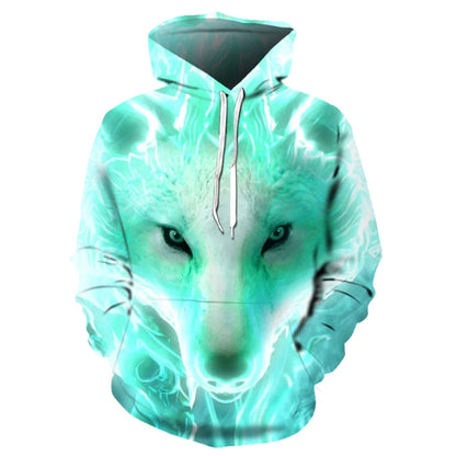 Wolf 3D Print Hoodie - Polyester O-Neck Oversized Streetwear