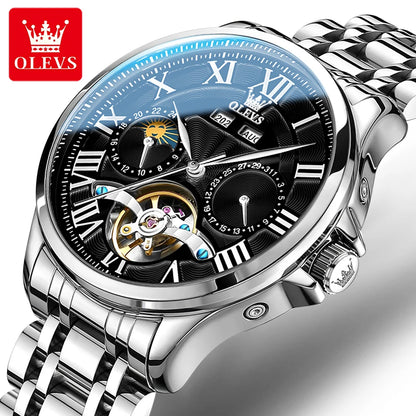 OLEVS 7013 Men's Watch - Moon Phase, Mechanical Automatic, Hollow Flywheel, Waterproof