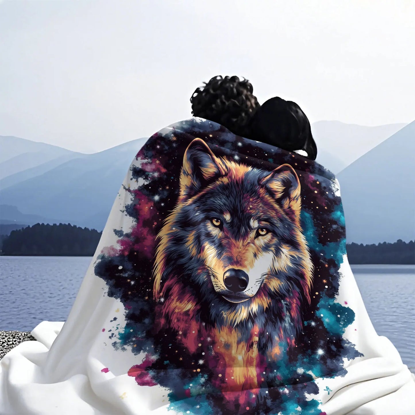 Cosmic Wolf Flannel Blanket - Polyester Coral Fleece Throw