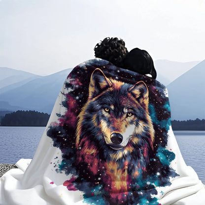 Cosmic Wolf Flannel Blanket - Polyester Coral Fleece Throw