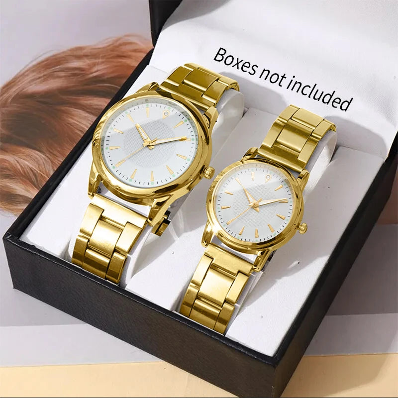 2pcs Couples Quartz Watch Set - Alloy, Numberless Dial, Fashion Casual, No Box