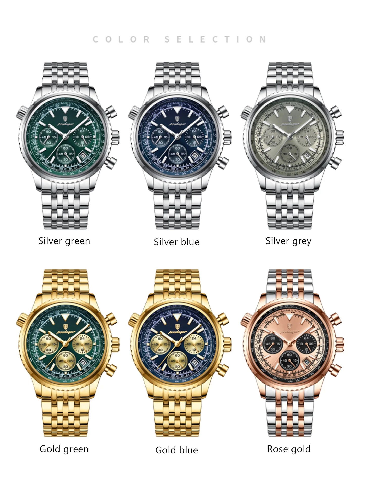 POEDAGAR 960 Men's Luxury Chronograph Watch - Stainless Steel, Luminous, 3ATM, Auto Date