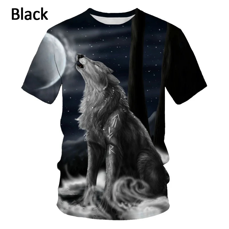 3D Wolf Printed T-Shirt - Polyester Spandex Short Sleeve Graphic Tee