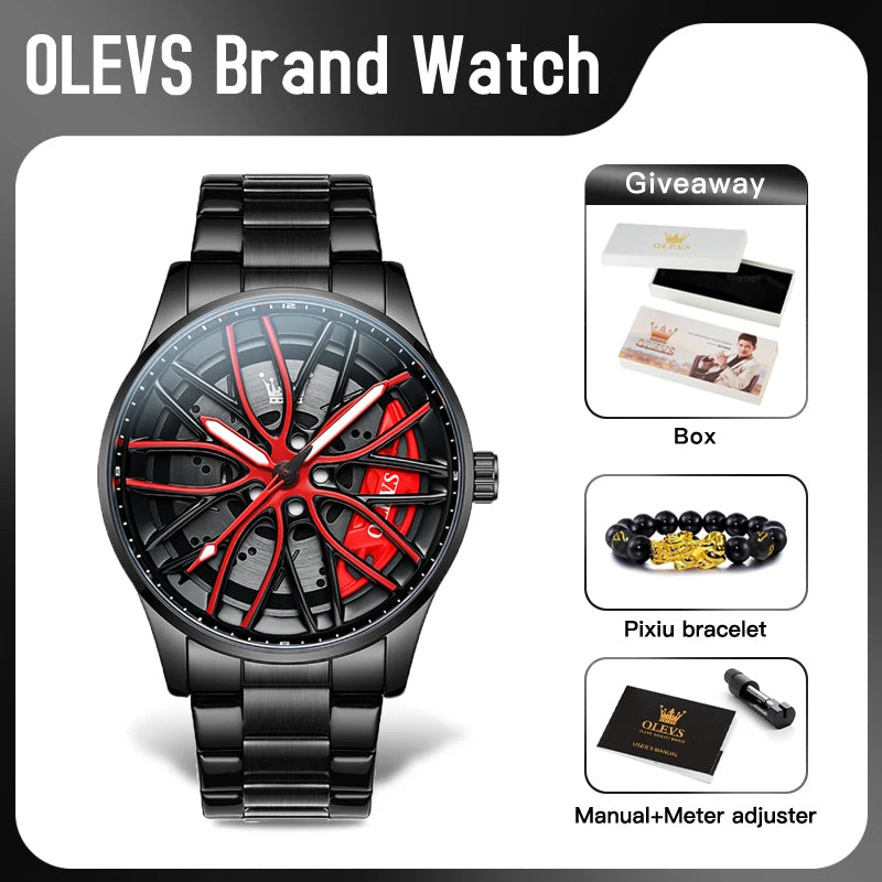 OLEVS 9937 Men's Watch - Fashion, Rotatable Wheel Hub Dial, Waterproof, Luminous, Gifts