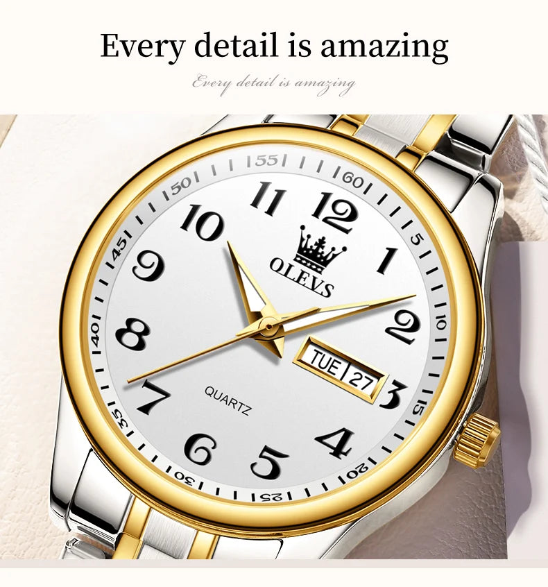 OLEVS 5567 Women's Watch - Fashion, Waterproof, Luminous, Stainless Steel Gold, Luxury Elegant