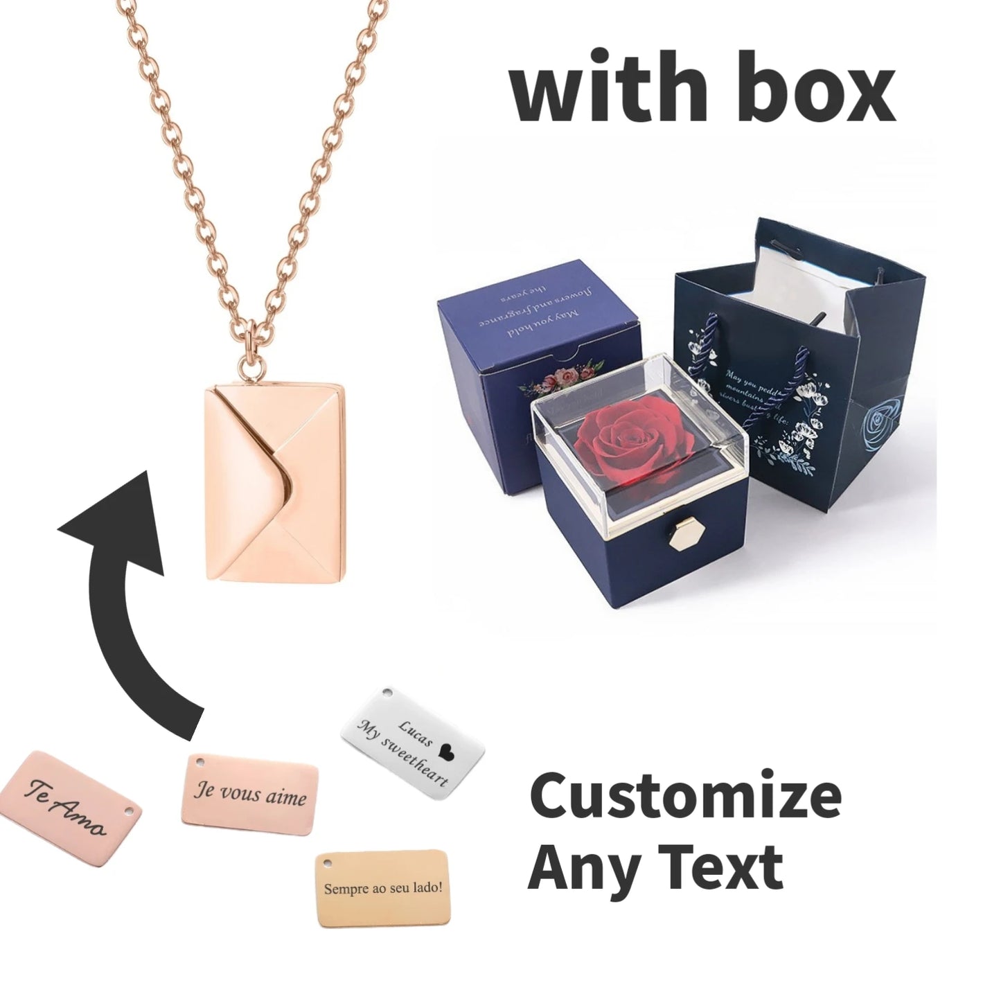 Eternal Rose Box with Custom Envelope Necklace Gift Set