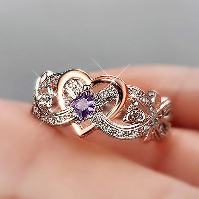 Huitan Heart & Rose Flower CZ Ring for Women – Wedding