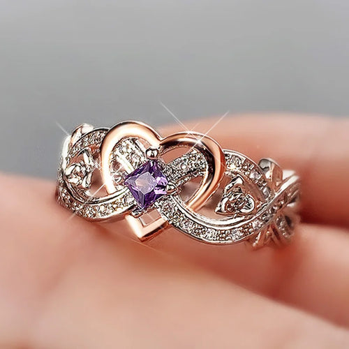 Huitan Heart & Rose Flower CZ Ring for Women – Wedding