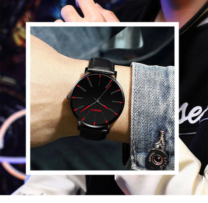 DIJANES Men's Quartz Watch & PU Leather Bracelet Set - Numberless Dial, Buckle, Fashion Casual