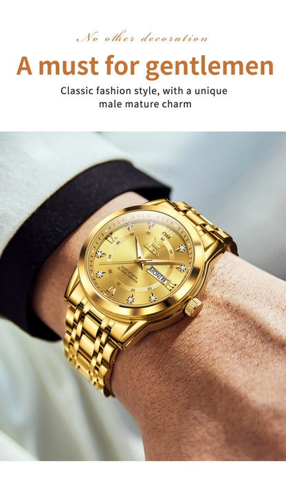 OLEVS 5513 Couple Watch - Stainless Steel, Waterproof, Luxury Gold Diamond, Lover's Pair