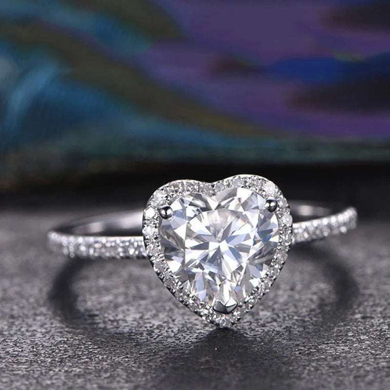 Silver Heart Ring - White Zircon Wedding Engagement Ring