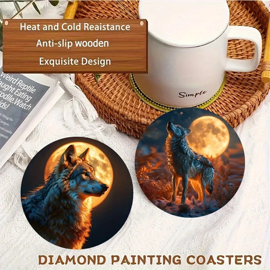 Wolf Theme Wooden Coasters Set - 6 Pieces Desktop Insulation Mats